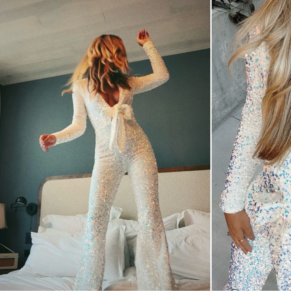 Show Me Your MuMu White Sequin Jumpsuit
